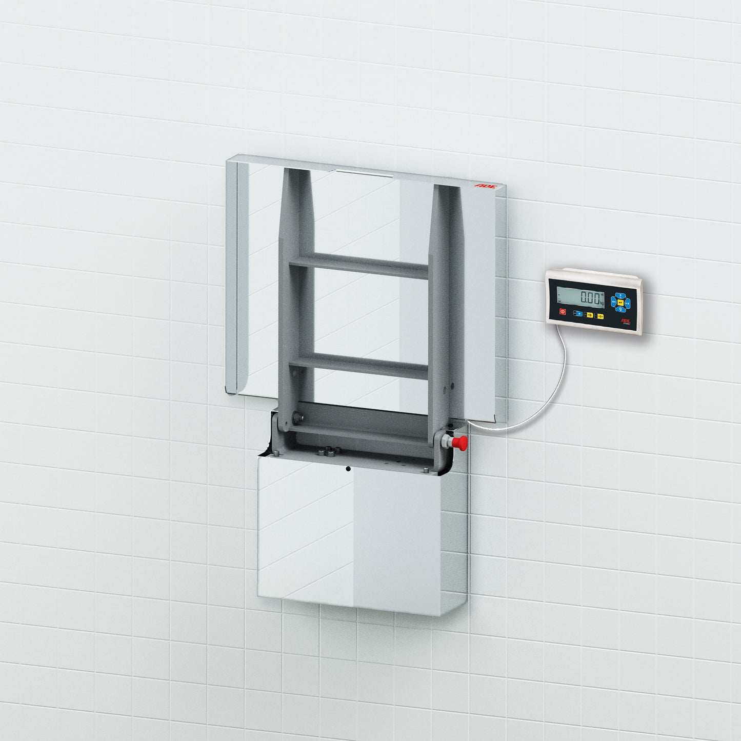 NEU Wandwaage ADE TerrexL+STAN07  (auch geeicht) | mit Anschlagleiste | Höchstlast: 60/150 kg - hochgeklappt