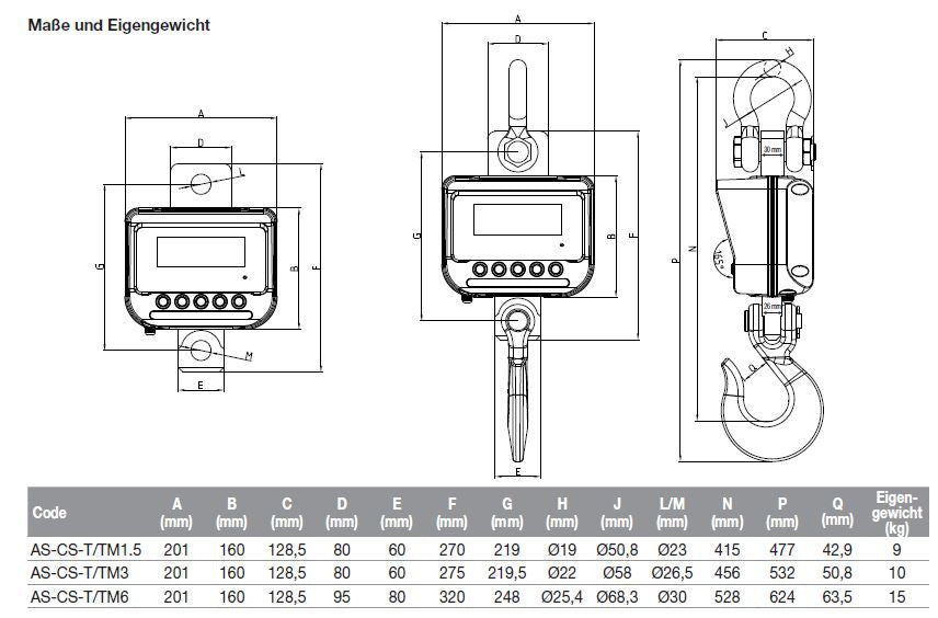 Handliche Kranwaage AS-CS-TM | geeicht | Höchstlast: 3.000 kg / 6.000 kg