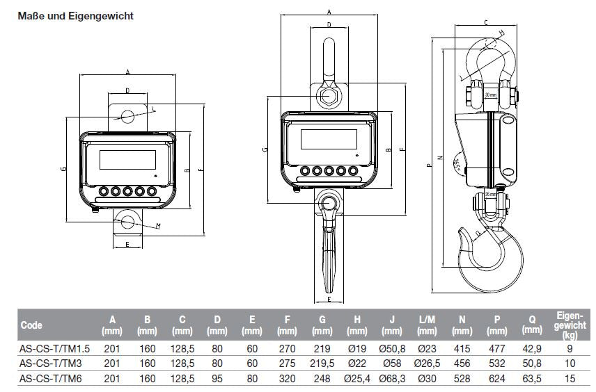 Handliche Kranwaage AS-CS-T und AS-CS-TM | auch geeicht lieferbar| Höchstlast: 1.500 kg / 3.000 kg / 6.000 kg