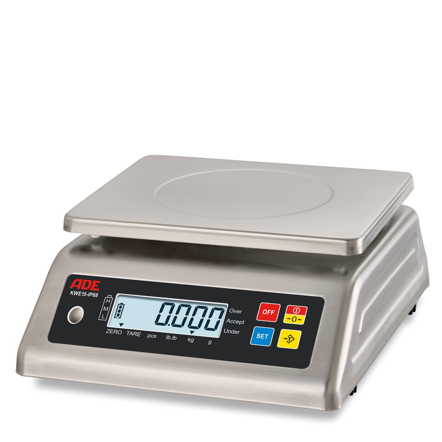 Edelstahl-Kompaktwaage ADE KWE-IP65 | beidseitige Displays | Höchstlast: 3 kg | 4 wählbare Ziffernschritte