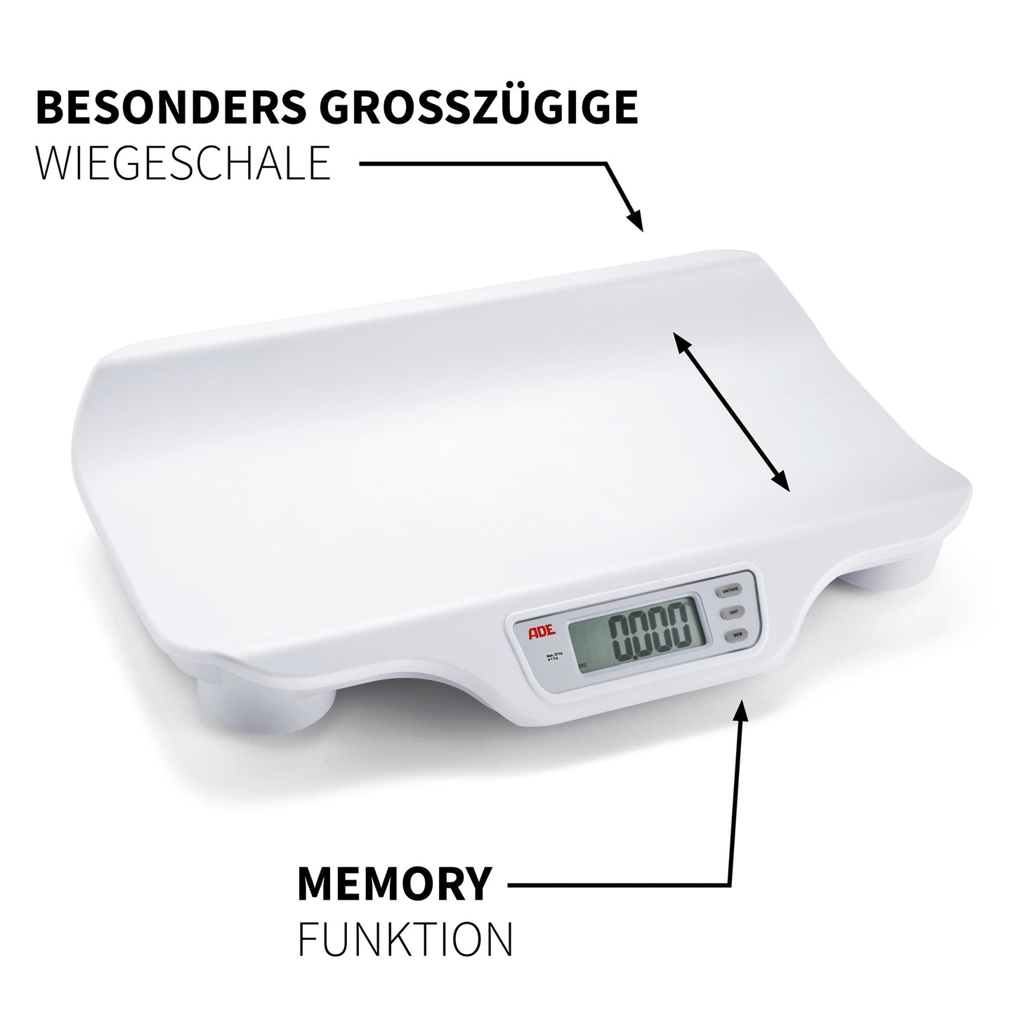 Babywaage mit großflächiger Wiegeschale - Memory-Funktion - ADE M112600 -