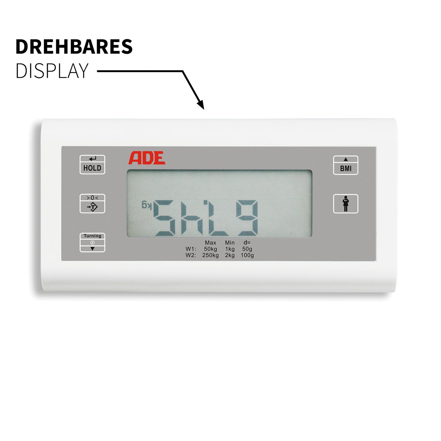 Elektronische Säulenwaage mit breiter Wiegefläche - Detailansicht: Drehbares Display - ADE M320600-01