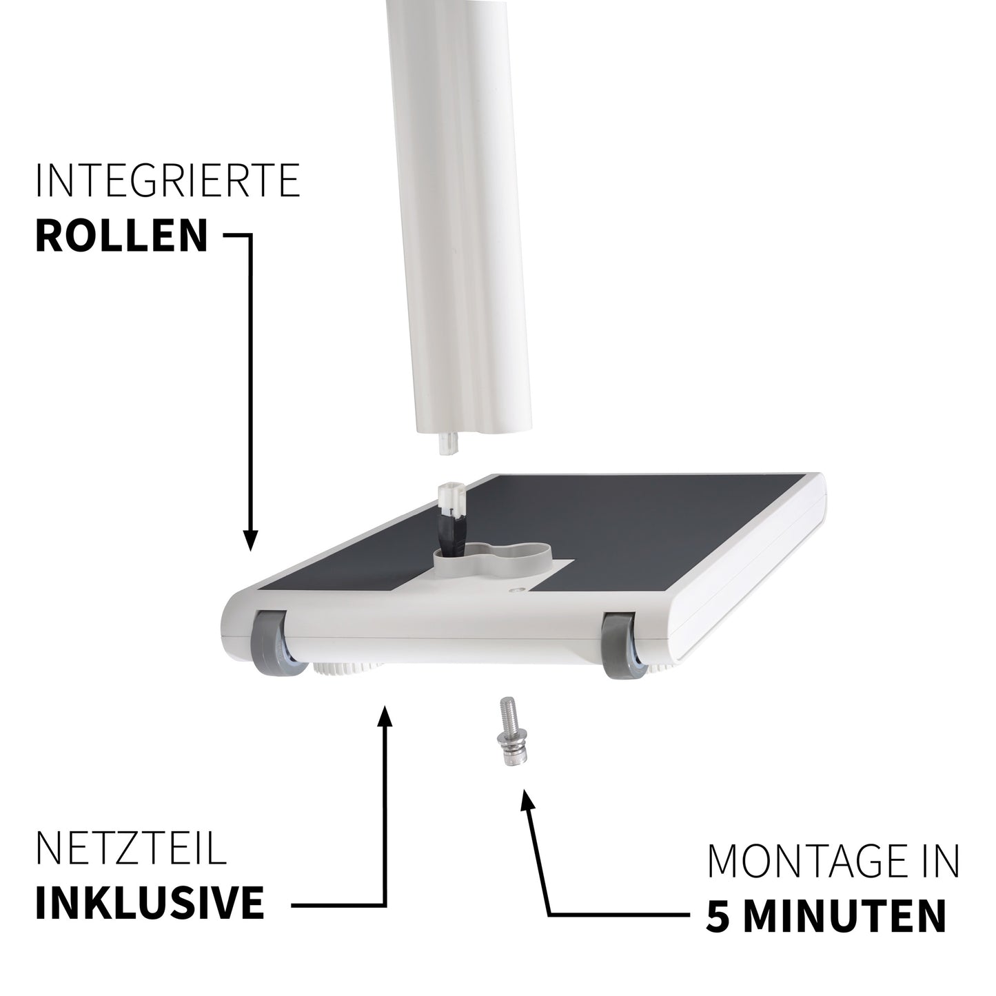 Elektronische Säulenwaage mit breiter Wiegefläche - Detailansicht: integrierte Rollen, Netzteil inklusive, Montage in 5 min - ADE M320600-01