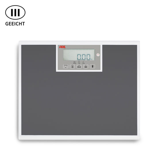 Elektronische geeichte Personenwaage mit extra breiter Wiegefläche und Perspektivwechsel der Anzeige - ADE M320000