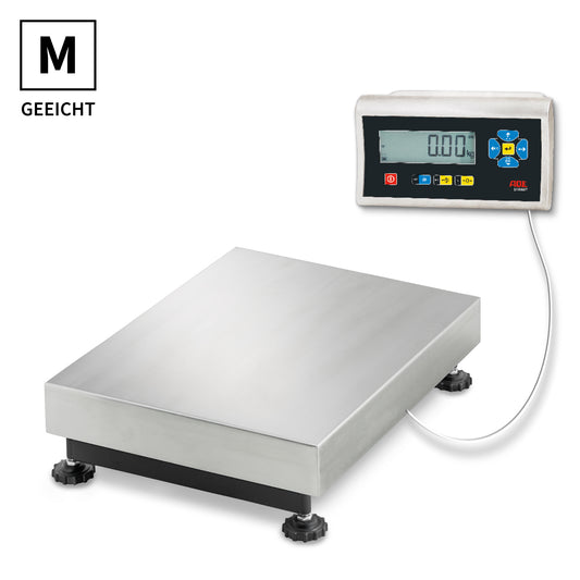Geeichte Plattformwaage ADE VSL3+STAN07 | inkl. Anzeige im Edelstahlgehäuse | Höchstlast: 30/60/150 kg | Ziffernschritt: 10/20/50 g