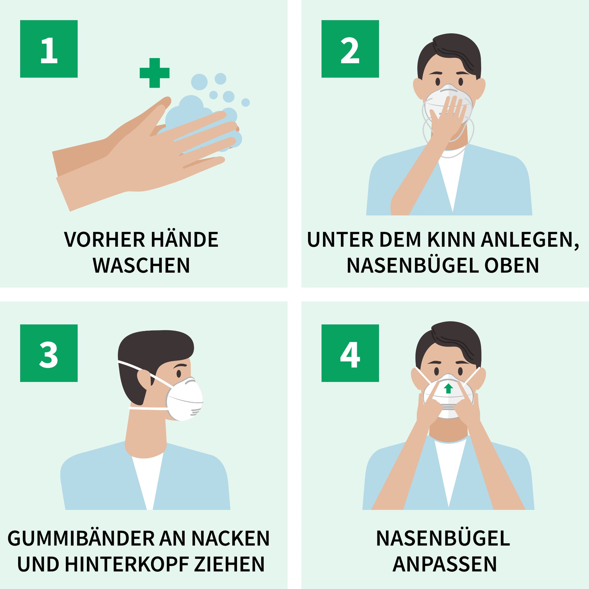 Atemschutzmaske FFP2 | nach PSA zertifiziert | 5-lagig | mit Gummibändern | Anleitung