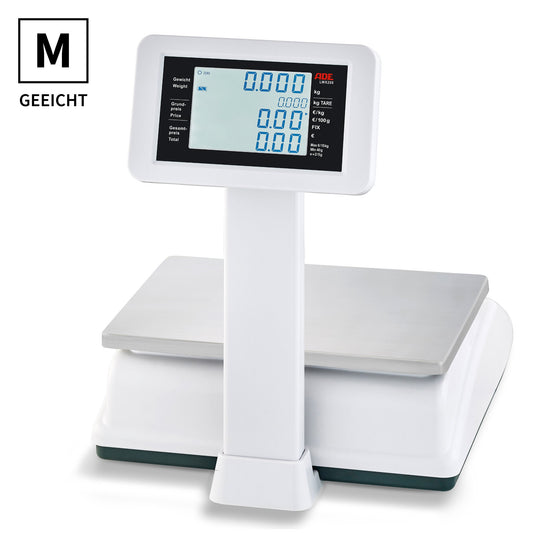 Ladenwaage geeicht ADE LWX200 | inkl. Hochanzeige & Eichkosten | Höchstlast: 6 / 15 / 30 kg | Kundendisplay auf Stativ