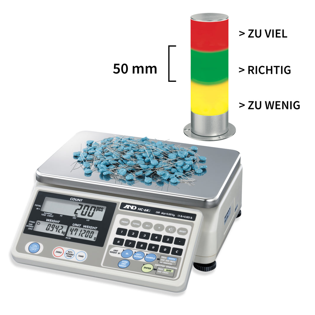 ADE Präzisions-Zählwaage – 3 LCD-Displays, 30 Kg, Edelstahl-Wiegefläche, 80 Std. Akku, Inventurwaage