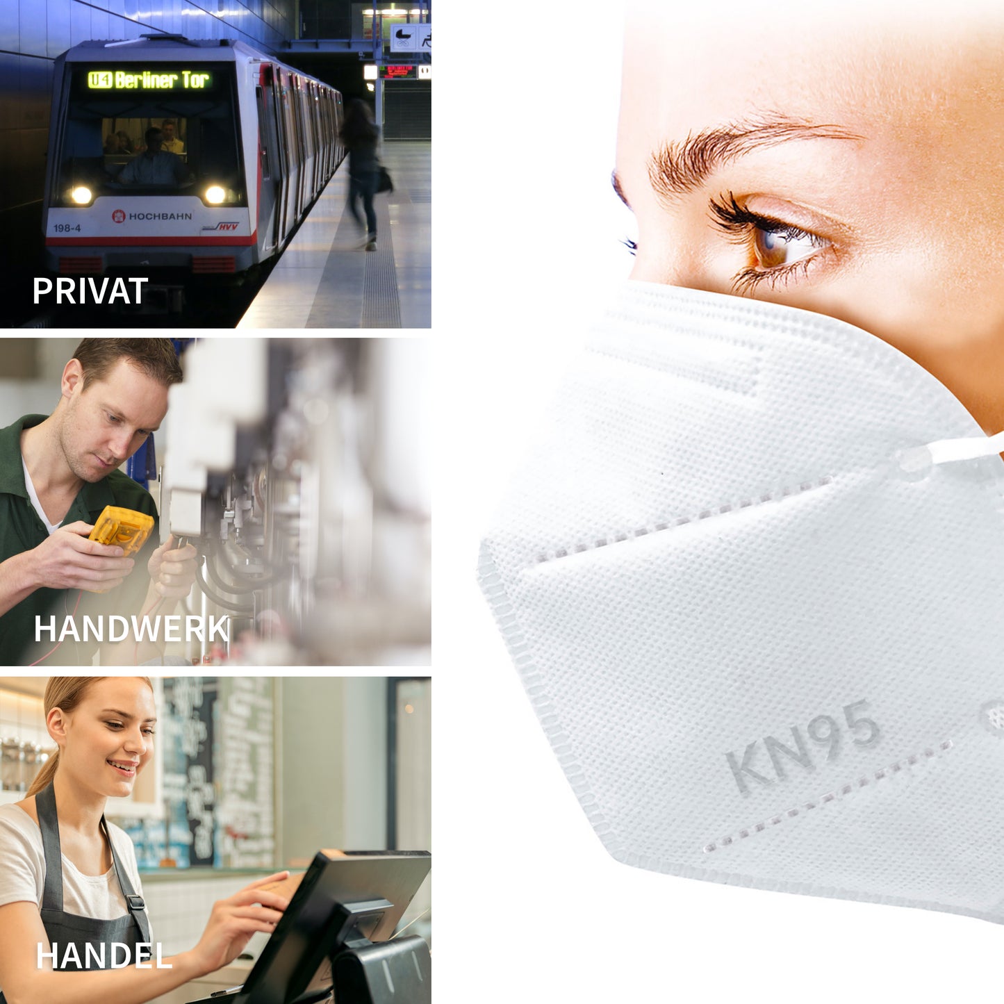 Atemschutzmaske KN95 | 25 Stück | GB2626-2006 zertifiziert | 4-lagig | mit Ohrschlaufen | Einsatzgebiete